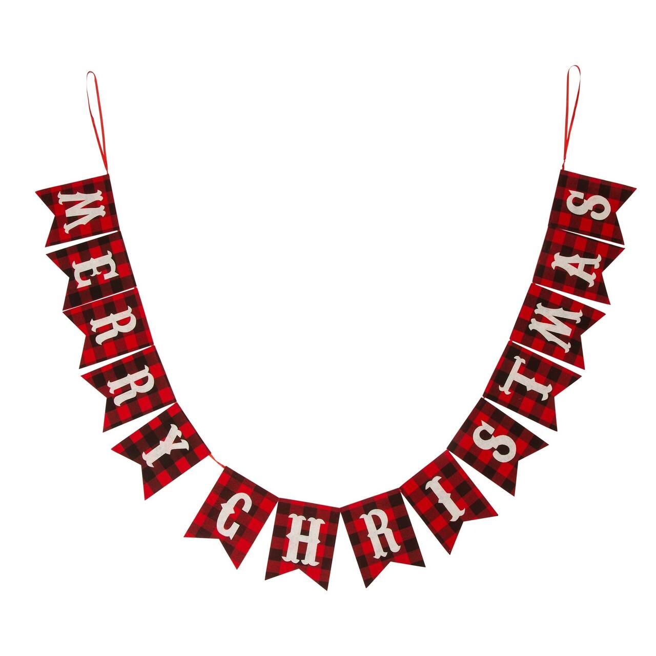 Glitzhome® 8.75ft. Merry Christmas Plaid Banner Garland